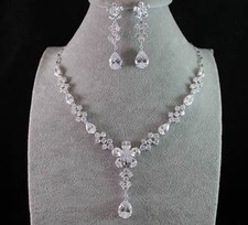 DAISY CZ CUBIC ZIRCONIA CRYSTAL NECKLACE EARRINGS SET WEDDING BRIDAL PROM CZ1839