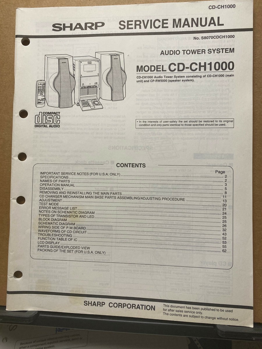 Original Service Manual for the Sharp CD-CH1000 Tower
