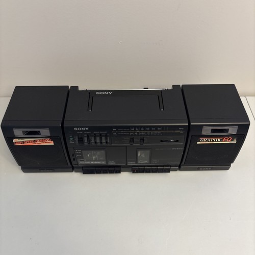 Vintage SONY Stereo Boombox AM/FM Dual Cassette Tape CFS-W370 AC/DC RADIO WORKS - Picture 5 of 11