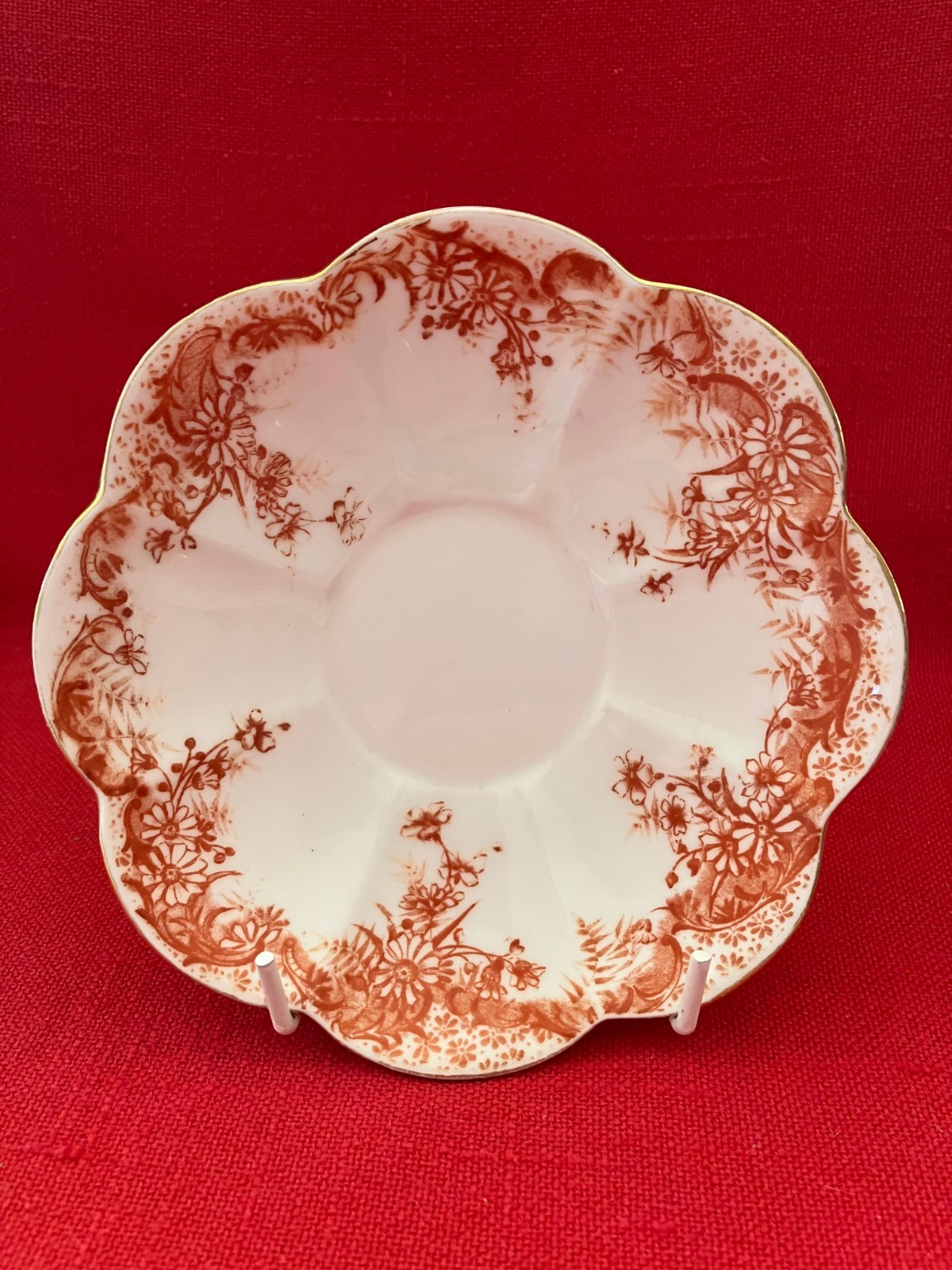 c 1896 Wileman & Co (Foley) daisy shaped trio #4 "Fern" pattern #5897 terracotta