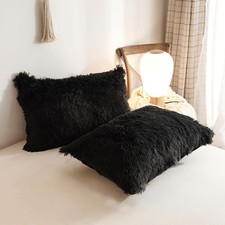 Faux Fur Pillow Cases, Fluffy Soft Fuzzy Black Decorative Pillow Cases for Ho...