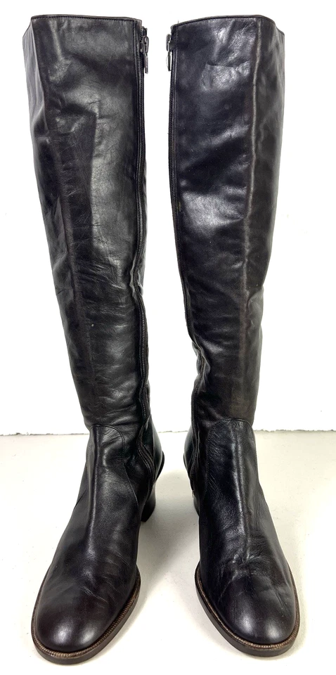 DKNY Donna Karan Knee Hi Boots Brown Block Heel Zipper Closure Womens 9B ITALY - Image 4 of 4