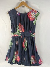 Boden Selina Dress Blue Floral Pleated Back Button Sleeveless US 10 R