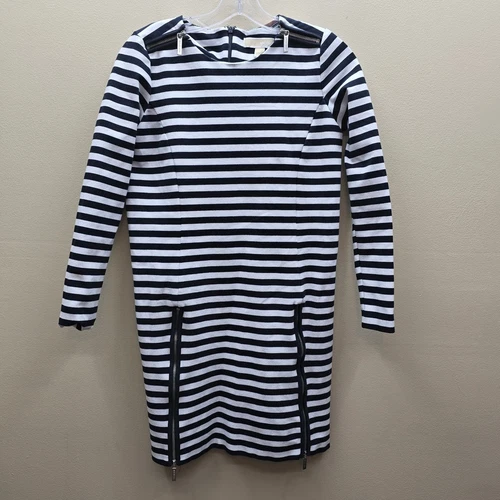 Abito donna Michael Kors a righe con dettagli zip a tubino nero bianco taglia small