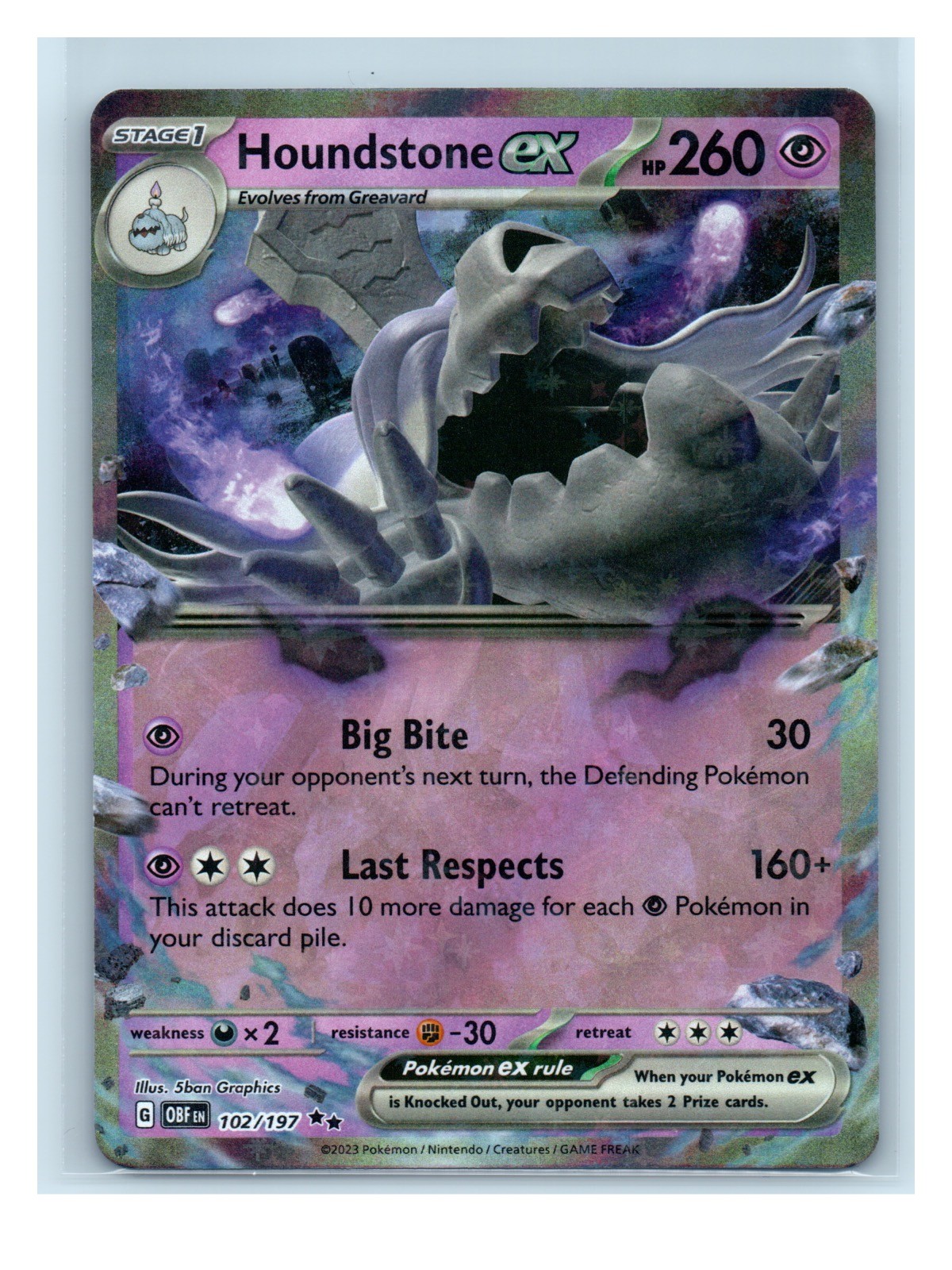 Houndstone ex Holo 102/197 Double Rare SV03: Obsidian Flames NM