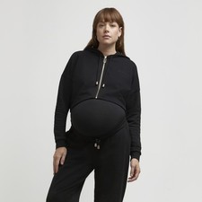 River Island Womens Hoodie Black Maternity Zip Through Cropped Pullover Top