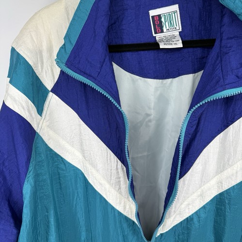 Vintage 90’s Blue, Teal, and White Women's Windbreaker Jacket - Picture 5 of 5