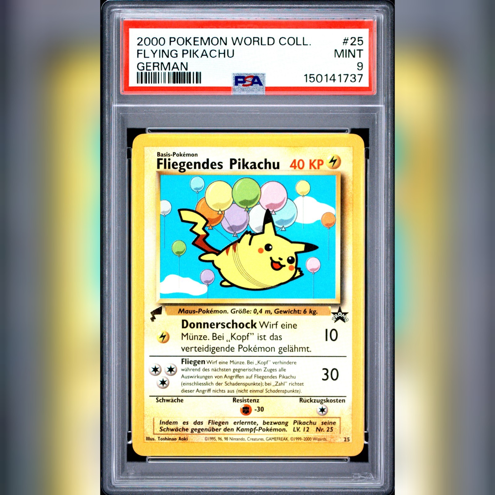 2000 POKEMON PIKACHU WORLD COLLECTION GERMAN #25 FLYING PIKACHU PSA 9
