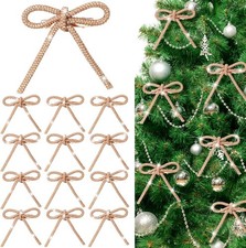 12 Pcs 3.2''x2.8'' Gold Glitter Christmas Bows Ornaments with Clip Metal