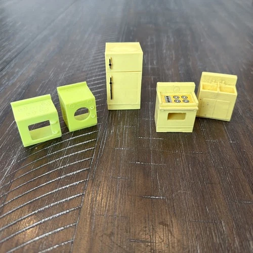 Vintage Fisher Price Little People 3pc Yellow Kitchen Set Stove, Sink,...