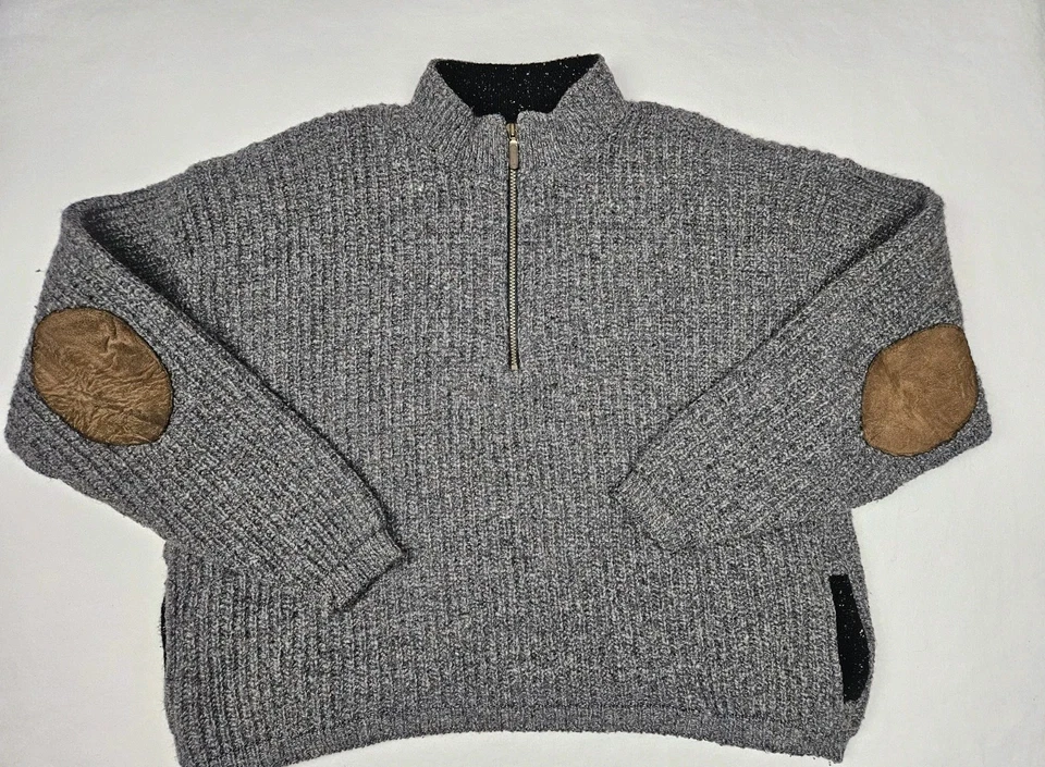 REI Sweater Mens XXL Pullover Quarter Zip Wool Vintage Elbow Patches Made In USA - Image 2 of 4
