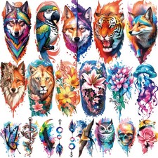 77 Sheets Temporary Tattoo, 17 Sheets Half Arm Flower Lion Tiger Cat Owl Parr...