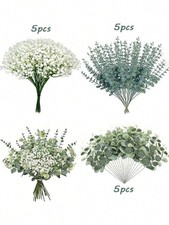 15pcs Green Artificial Gypsophila And Eucalyptus Bouquet For Wedding Decor