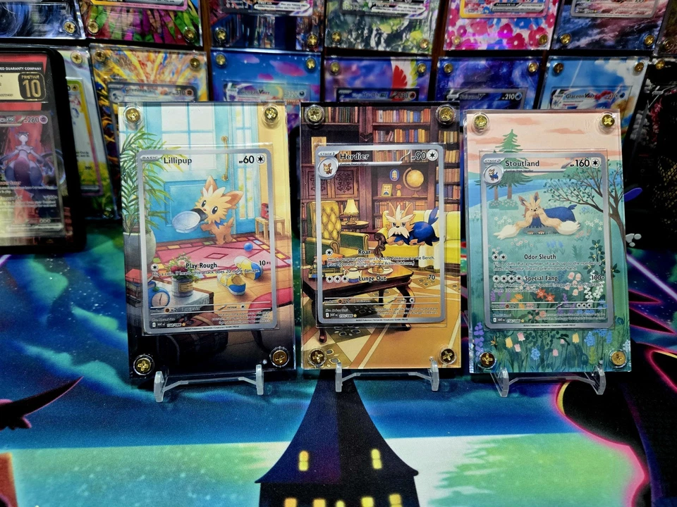 x3 Pokemon Lillipup Herdier Stoutland IR White Flare Extended Art Case - Image 3 of 4