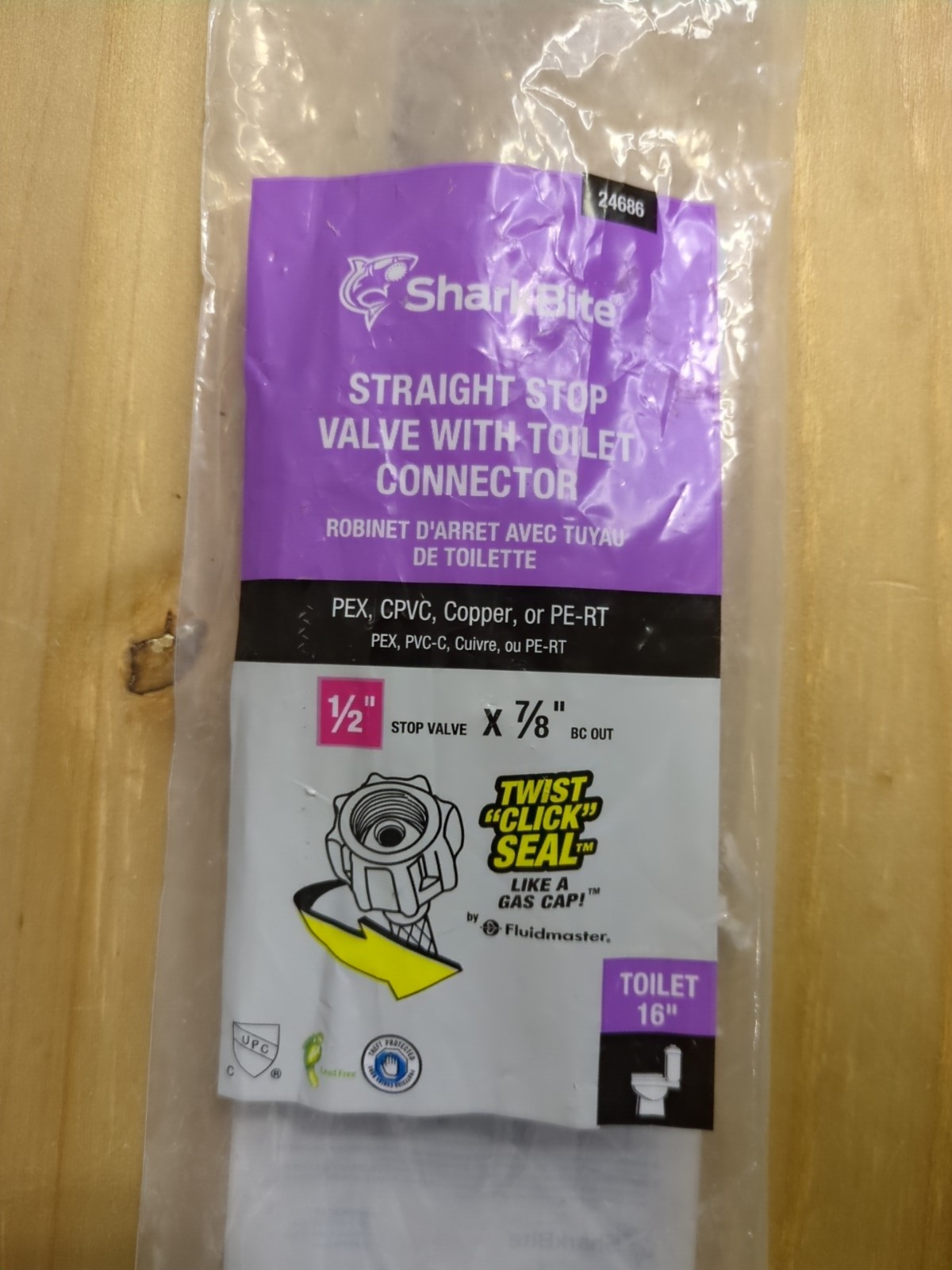 Sharkbite 1/2 X 7/8 X 16In Brass Click Seal Toilet Connector Y1/Y2