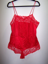 Vtg. J.C. Penney Red Nylon Teddy, Snaps  Lace, Made In USA Size L 16-18