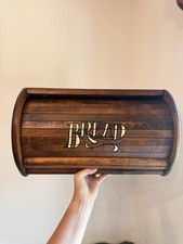 Vintage Wooden Farmhouse Bread Box Brown Roll...