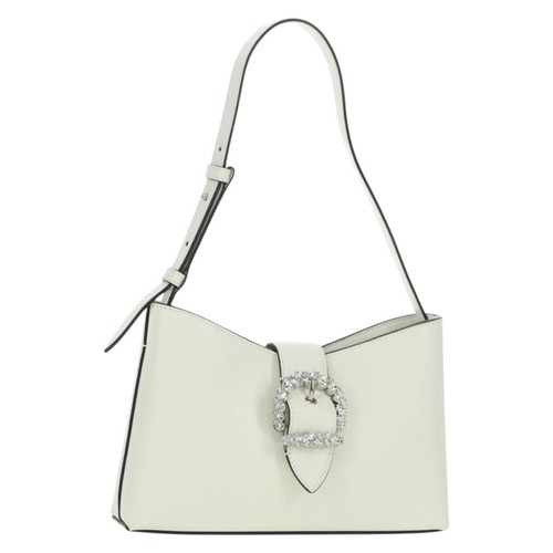 Jimmy Choo Cheri Crystal Hobo Shoulder Bag Leather White Silver Auth mr2419A