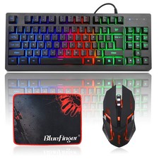RGB 87 Keys Gaming Keyboard and Backlit Mouse Combo,USB Wired Rainbow Keyboar...