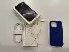 iPhone 16 PRO Empty Box. White 256 GB w/cable + BLUE Apple  MagSafe Case