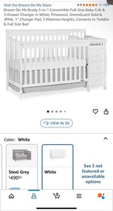 USED Dream On Me 5-in-1 Convertible Crib & Changer, White
