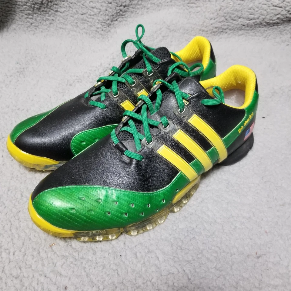 Adidas Powerband Golf Shoes Mens 10 Oregon Ducks Green Yellow Spiked Traxion - Image 2 of 4