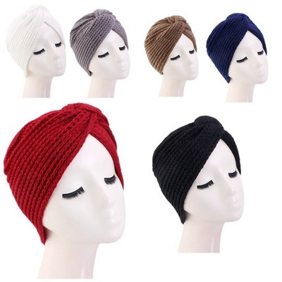 Islamic Warm Cancer Chemo Knitted Hijab Hats Knot Twist Head Cover Caps Bonnet