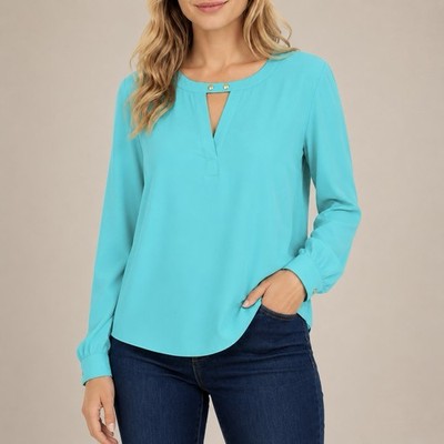 forever 21 LOVE21 turquoise keyhole neck blouse w/ stud accents Jrs Med EUC OBO