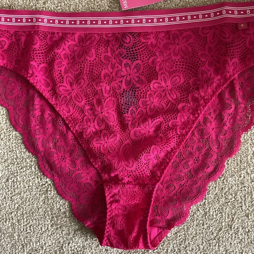 Mutandine M&S taglia 12-14 medie graziose boutique pizzo vita alta gamba alta rosa caldo - Foto 6 di 8
