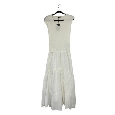Massimo Dutti Womens Dress S White Contrast Vneck Sleeveless Maxi 6601/566 NWT
