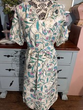 Loft Linen Blend Tie Waist Floral Midi Dress Size Large petite. Cottage Core