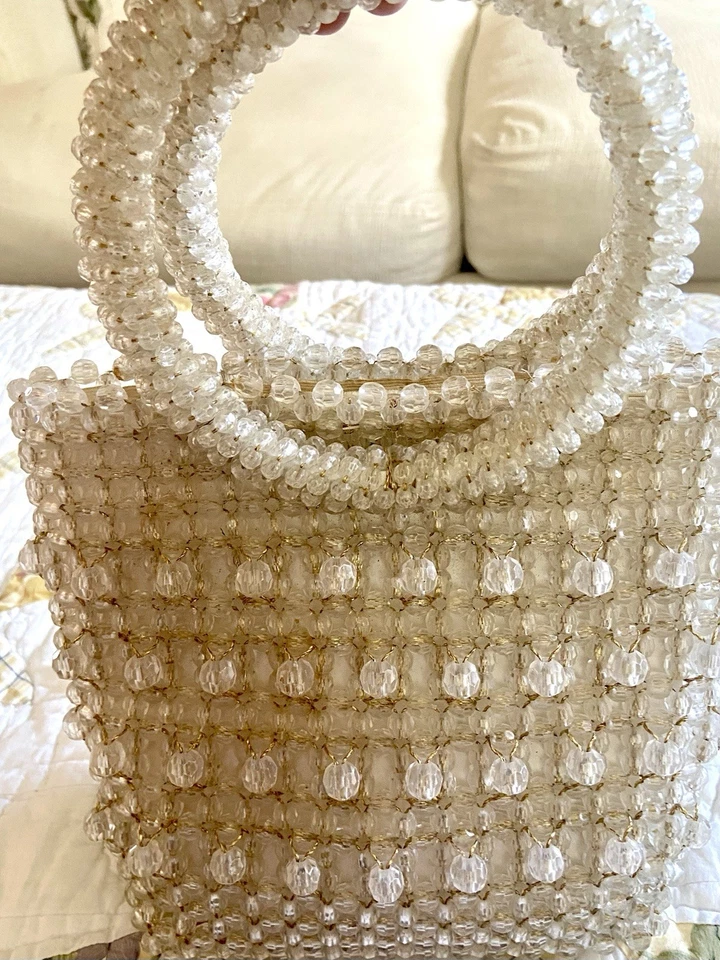 RARO Bolso de Mano de Novia Walborg Hilo de Oro Baquelita Austriaco Con Cuentas Foto 2 de 4