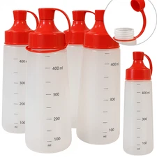4 Pack Bottles 14 oz Condiment/Crafts Plastic W/Cap  Wide Mouth Squeeze Clear