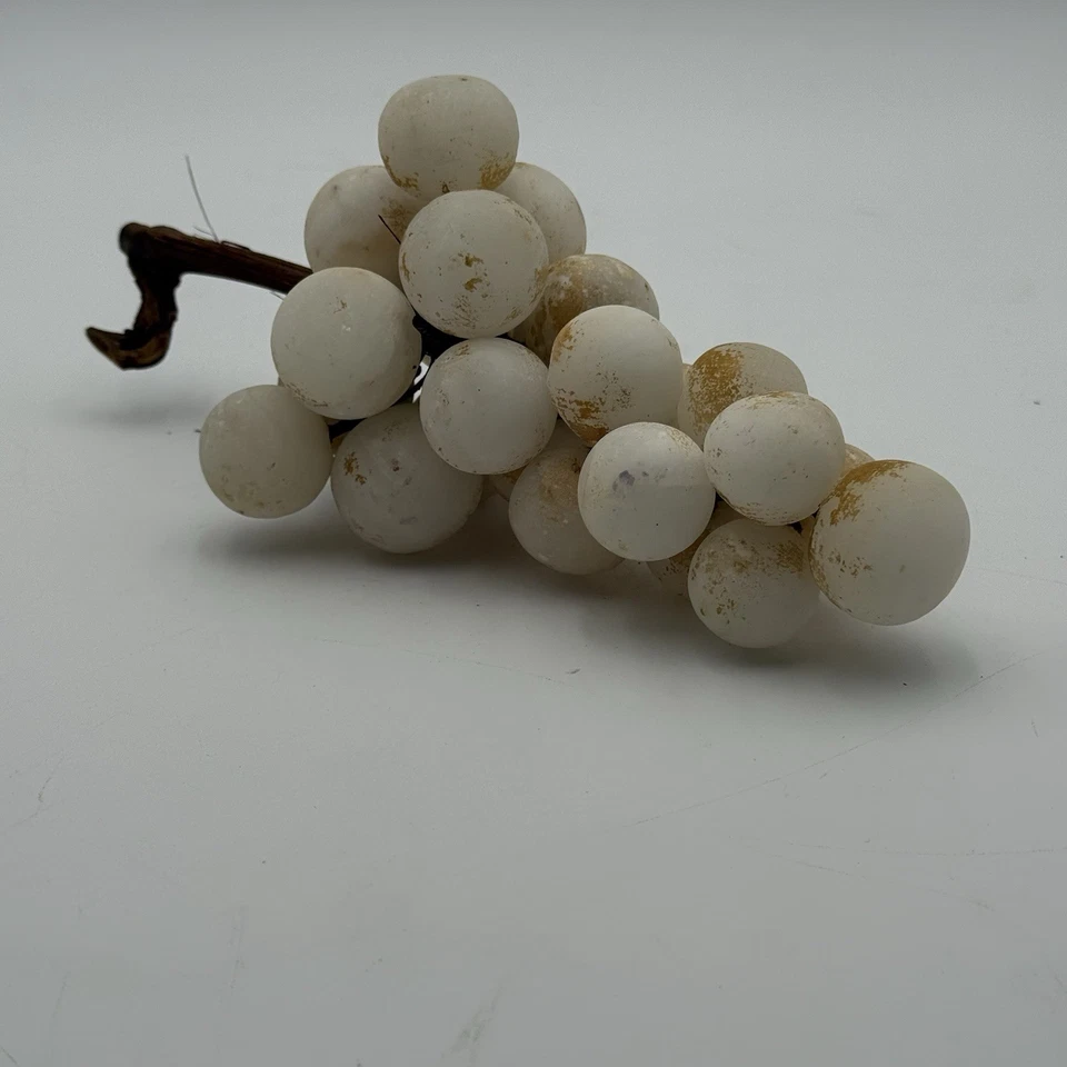 Large Vintage Alabaster Stone Grape Cluster Mid Century MCM Grapes 10” Wood Stem - Image 2 of 4
