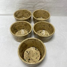 Homemade Stoneware Pottery Set of 5 Ceramic Speckled Tan Small Bowls
