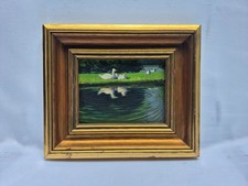 Alling M. Clements - Ducks By The Pond Oil on Board Painting 1926 Framed