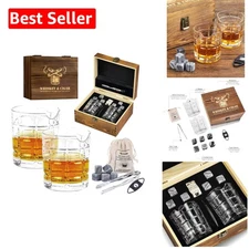 Whiskey Lovers Gift Set: 2 Crystal Glasses, Whiskey Stones & Cigar Accessories
