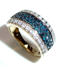 Ring 375 Gold 1.20 ct Diamanten blaue und weiße Diamanten 5,1 g Gr. 51  Top Zust