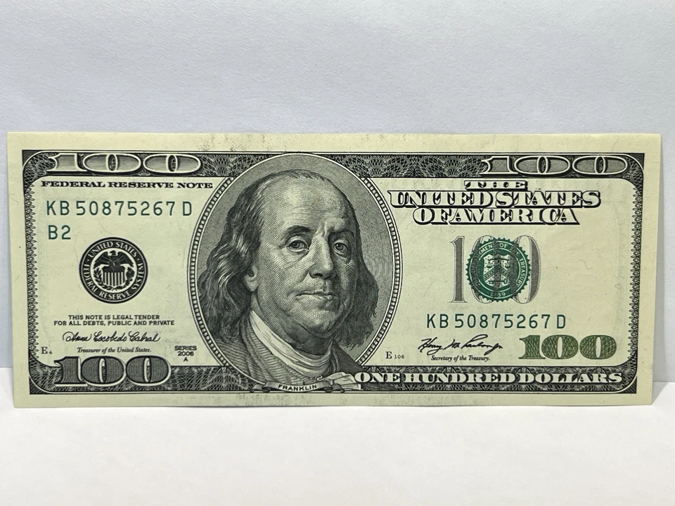 Lot of 3 US One Hundred Dollar 2006A Bill $100 New York KB 50875267 - 50875269 D - Image 3 of 4