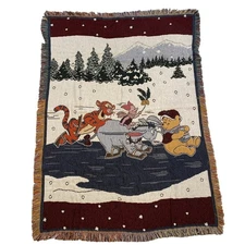 Vintage Disney Winnie the Pooh Beacon Tapestry Throw Blanket Winter Scene Eeyore