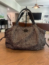 Kate Spade Stevie Baby Diaper Bag Black Cream Herringbone Chevron Tote