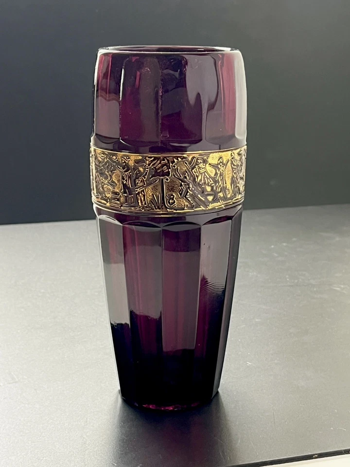 Art Deco Glas Vase Goldfries Walther  Amethyst Vase Böhmen  - Bild 2 von 4