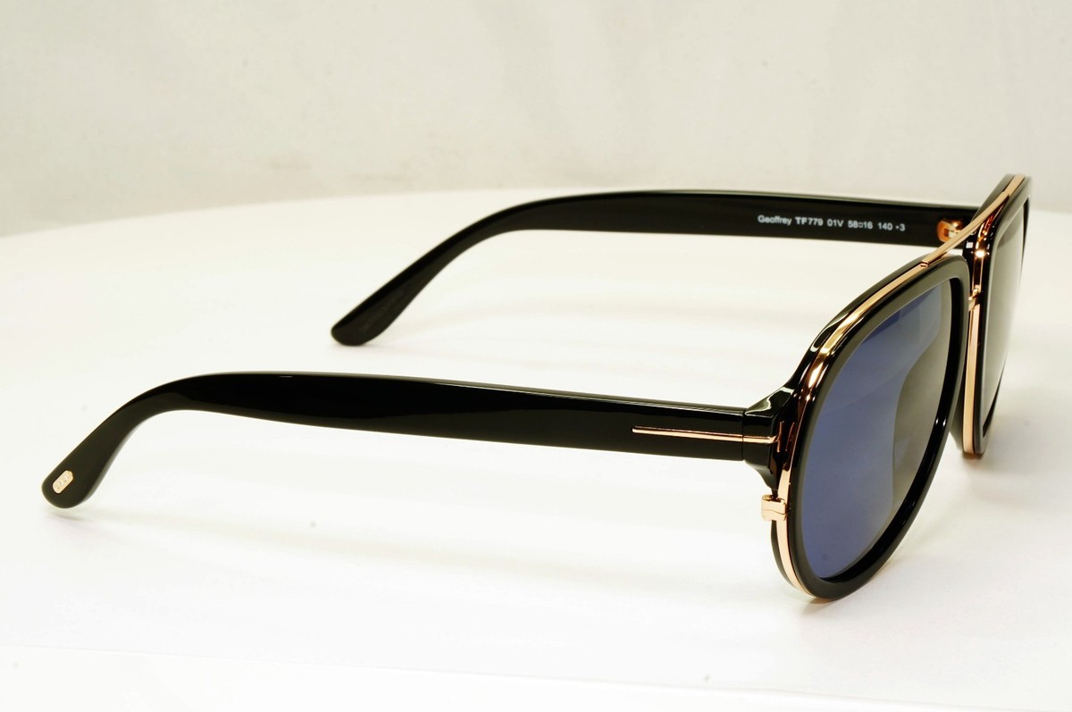 Tom Ford Sunglasses Geoffrey Black Blue Gold Pilot Designer FT0779 