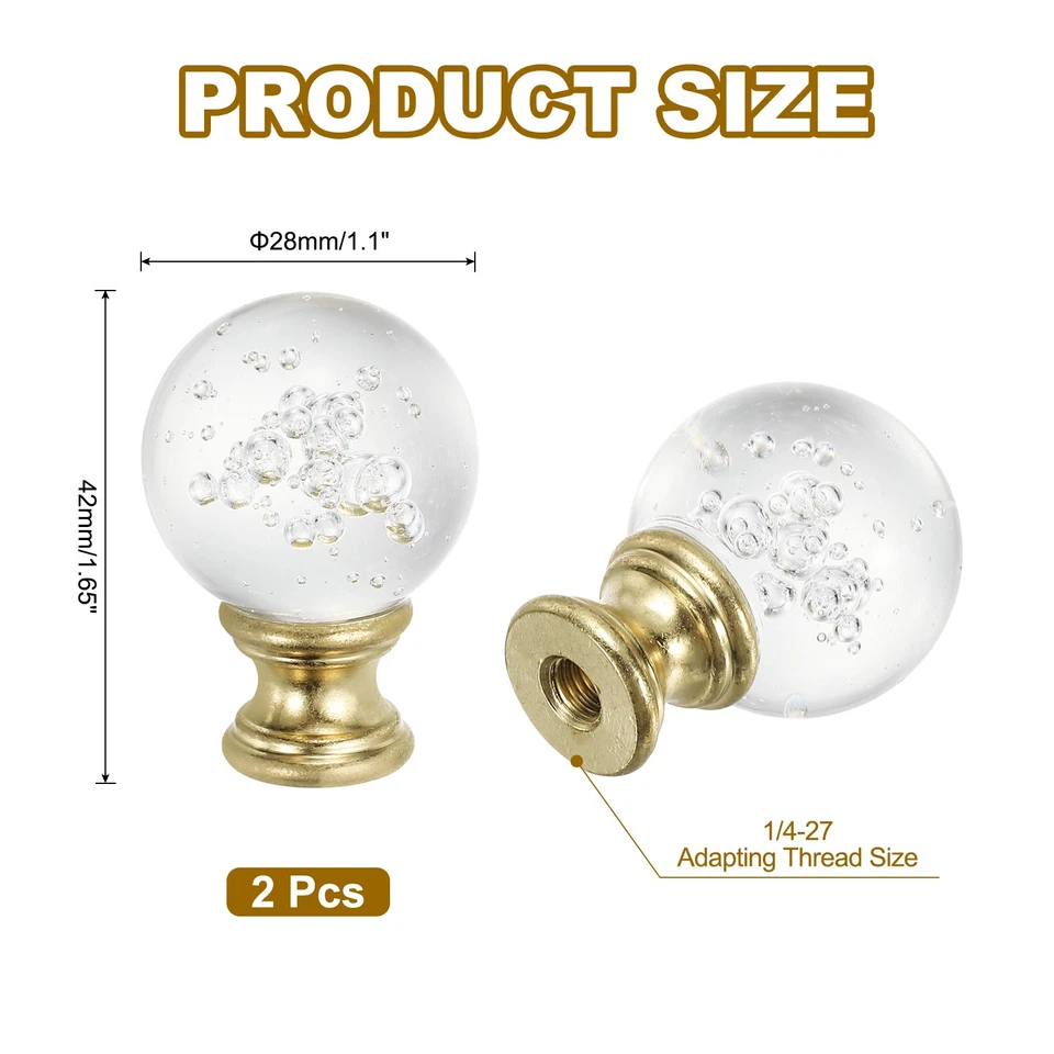 Perilla de tapa con acabado de lámpara 1/4-27 2 piezas, burbujas transparentes en forma de bola de cristal, dorado Foto 2 de 4
