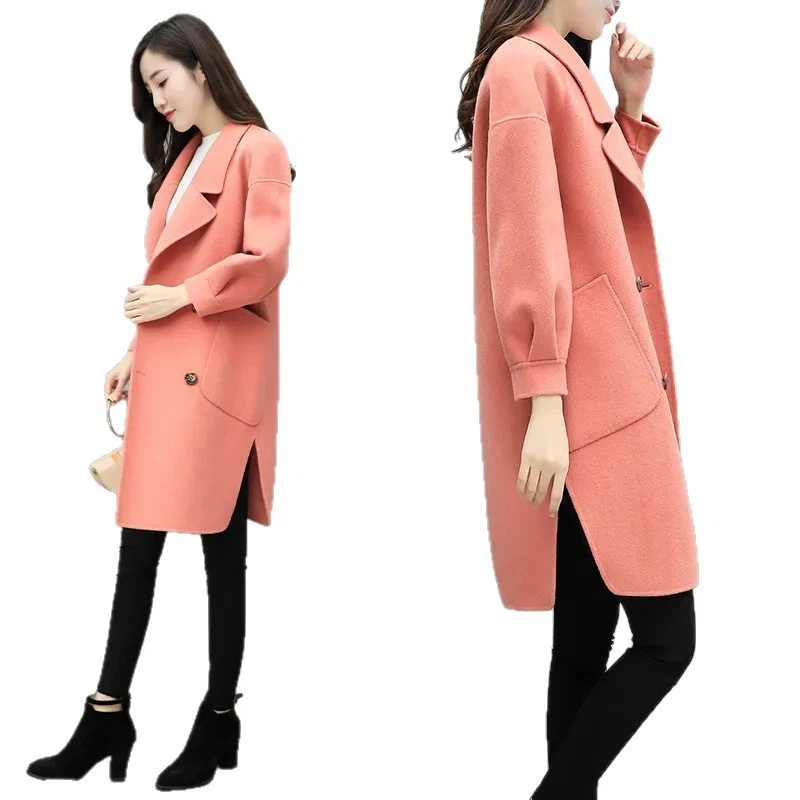 Abrigo de lana morado para mujer manga linterna de longitud media Foto 3 de 4