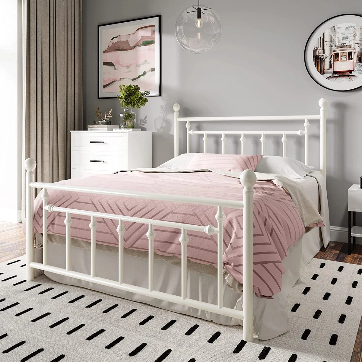 Queen Size Metal Platform Bed Frame Victorian Style Iron Art