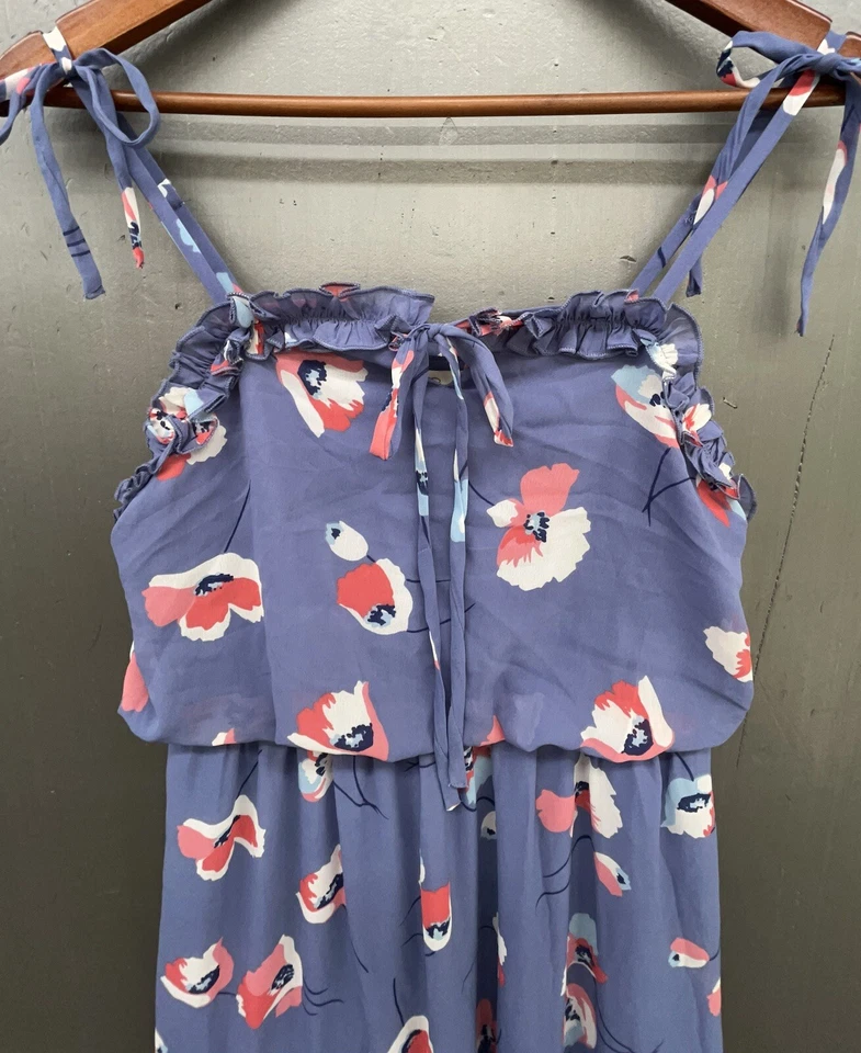 Vestido Feminino M Roxo Azul Floral Papoulas Alças de Espaguete Boho Fada Romântico - Imagem 2 de 4