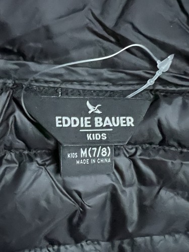 Eddie Bauer Puffer Jacket Boys Sz Medium 7-8 Black 650 Down Quilted Lightweight - Picture 2 of 11