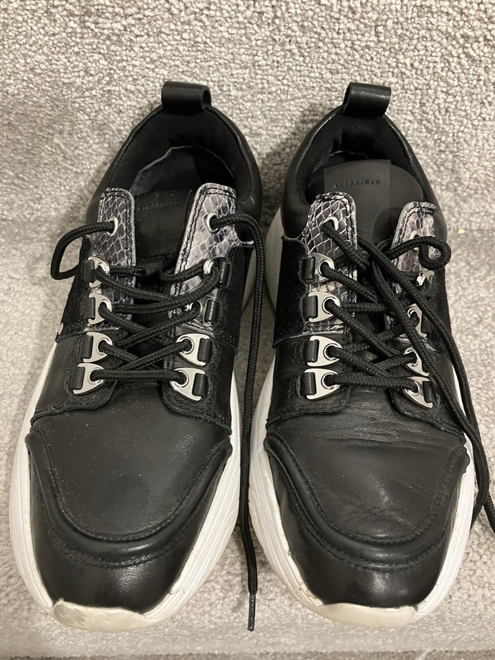 ALL SAINTS TAMAYA CHUNKY PLATFORM LEATHER TRAINERS UK 4 VGC BLACK WHITE
