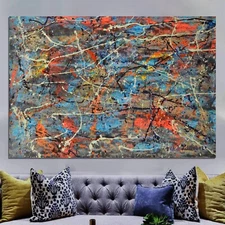 64”X44” Pollock/Richter style canvas ￼painting Acrylic,Abstract, Modern,X Large
